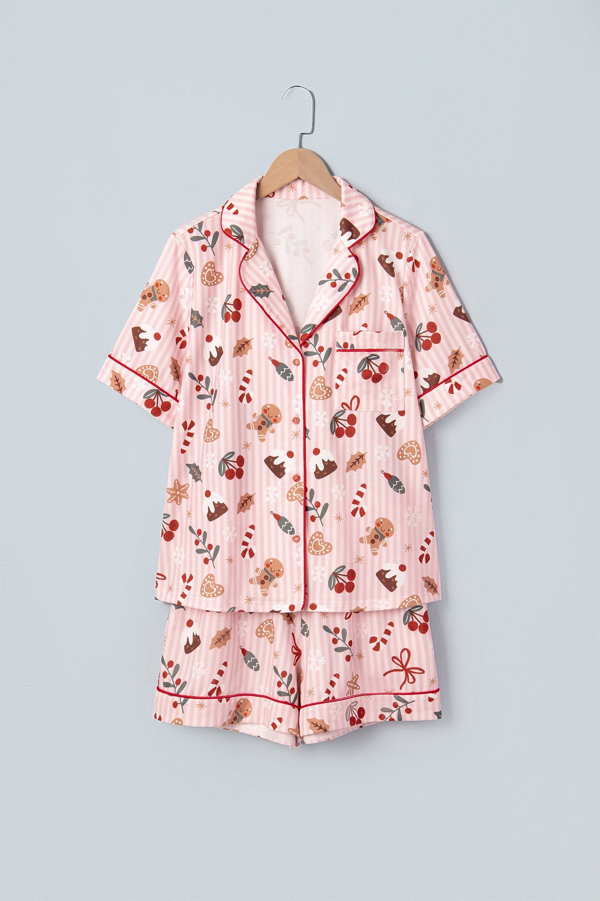 Christmas Stripe Buttoned Top & Shorts Pajama Set