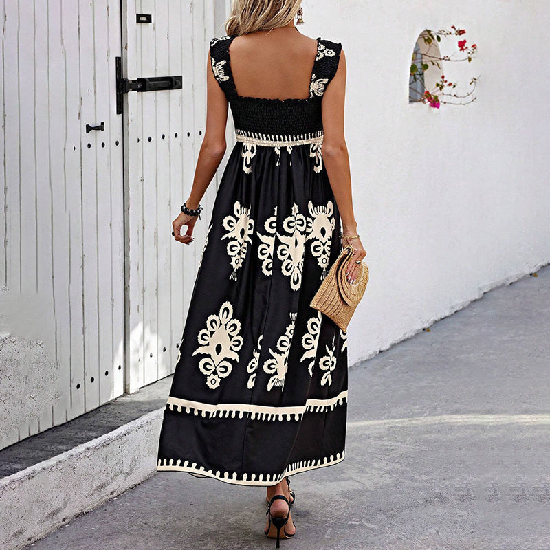 Women’s Wide Strap Printed Maxi Dress Boho Beach Vacation Style - Image 7