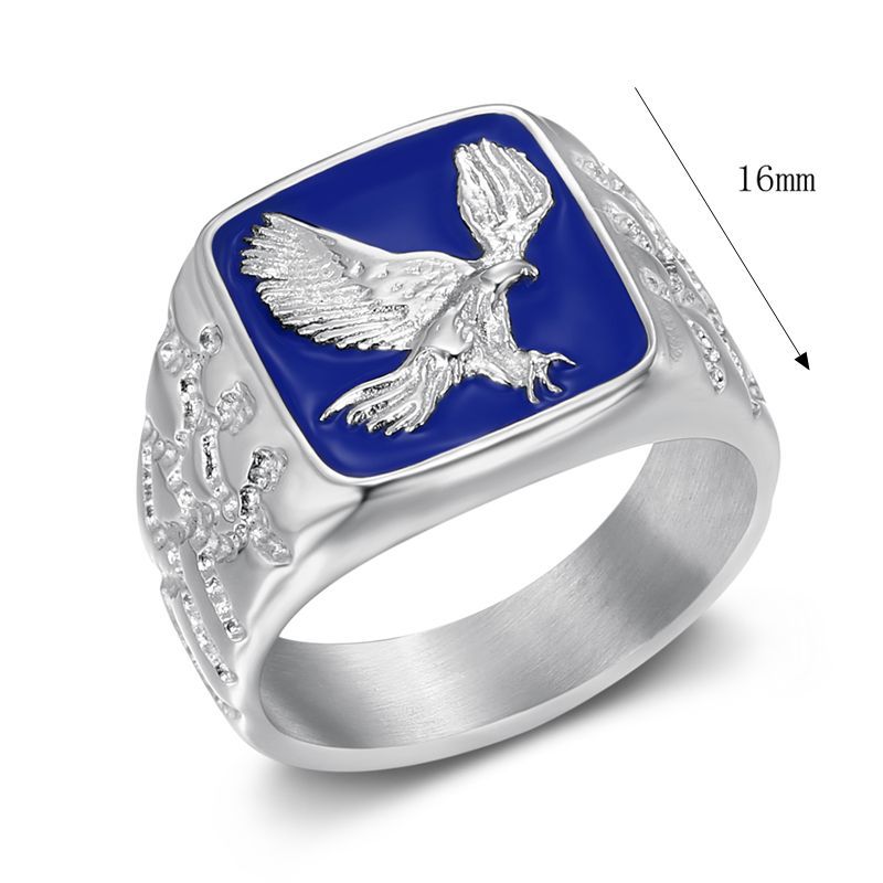 Stainless Steel Gold-Plated Blue Resin Wings-Flying Mens Ring