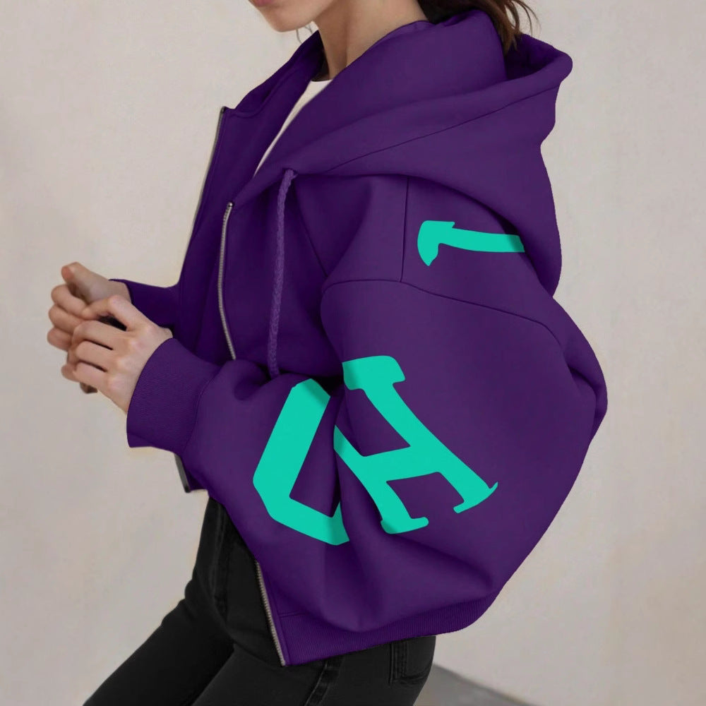 Women’s Printed Zip-Up Sweatshirt Long Sleeve Casual Jacket