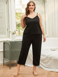 Lace Trim Slit Cami and Pants Pajama Set 1XL-4XL