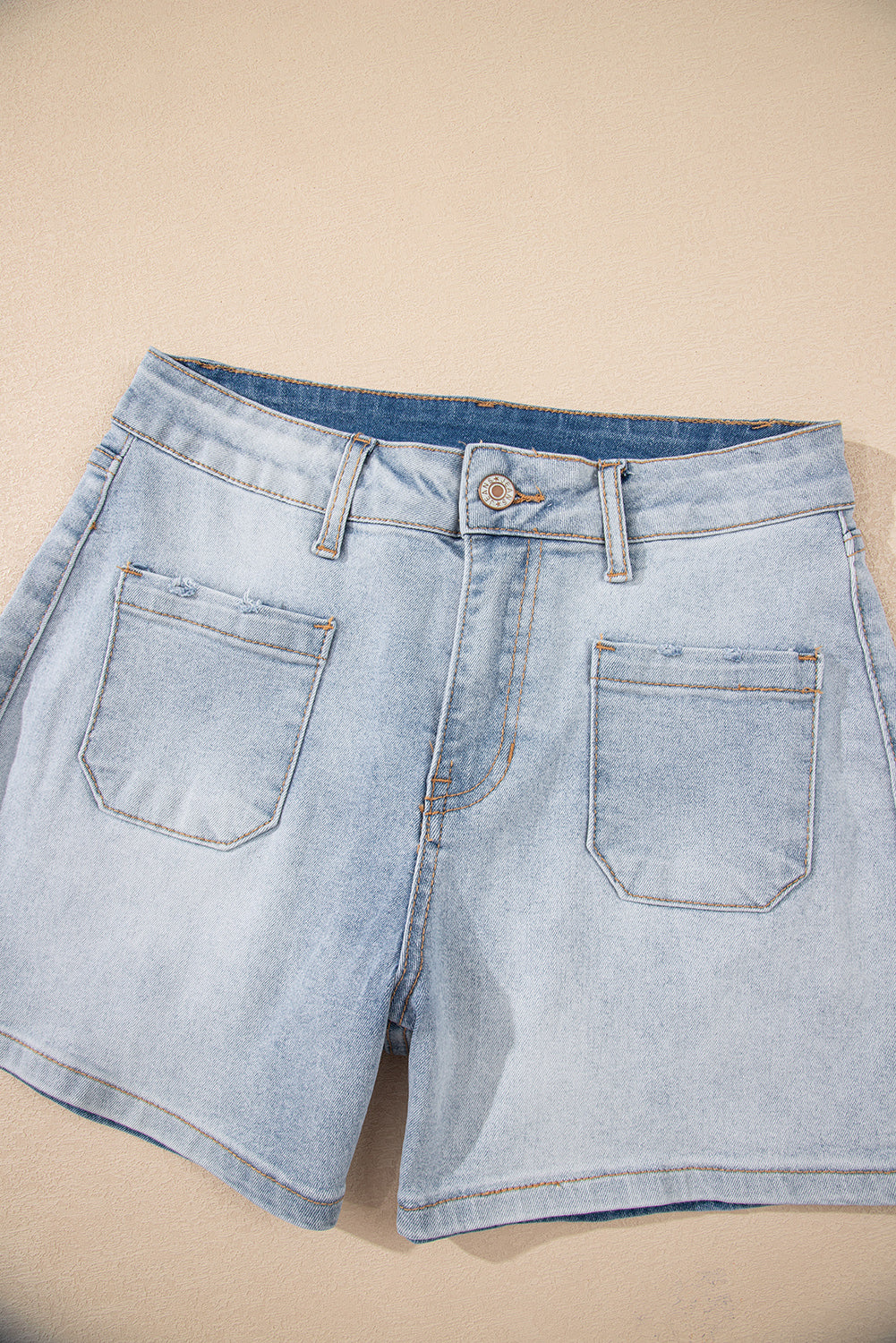 High Rise Denim Shorts in Light Wash - Casual Regular Fit