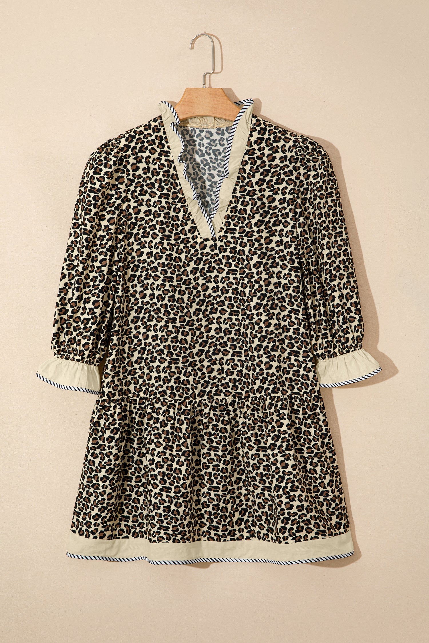 Leopard Stripe Colorblock Mini Dress V-Neck