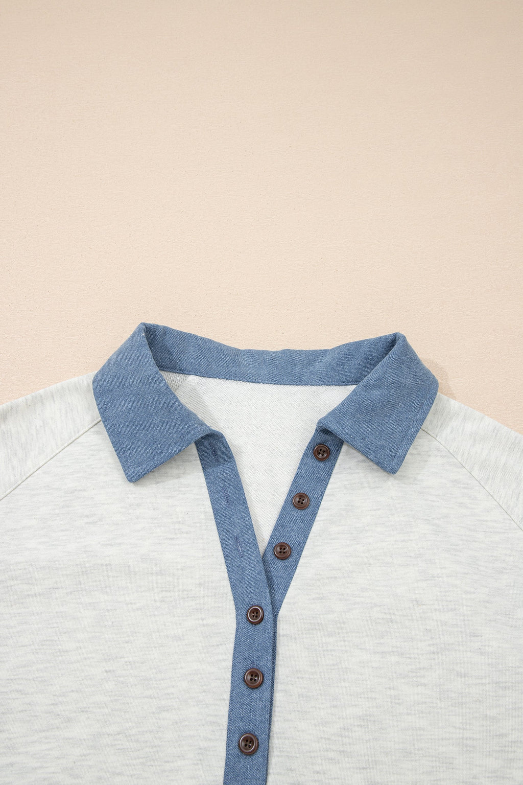 Women's Denim Patchwork Polo Shirt Colorblock Long Sleeve