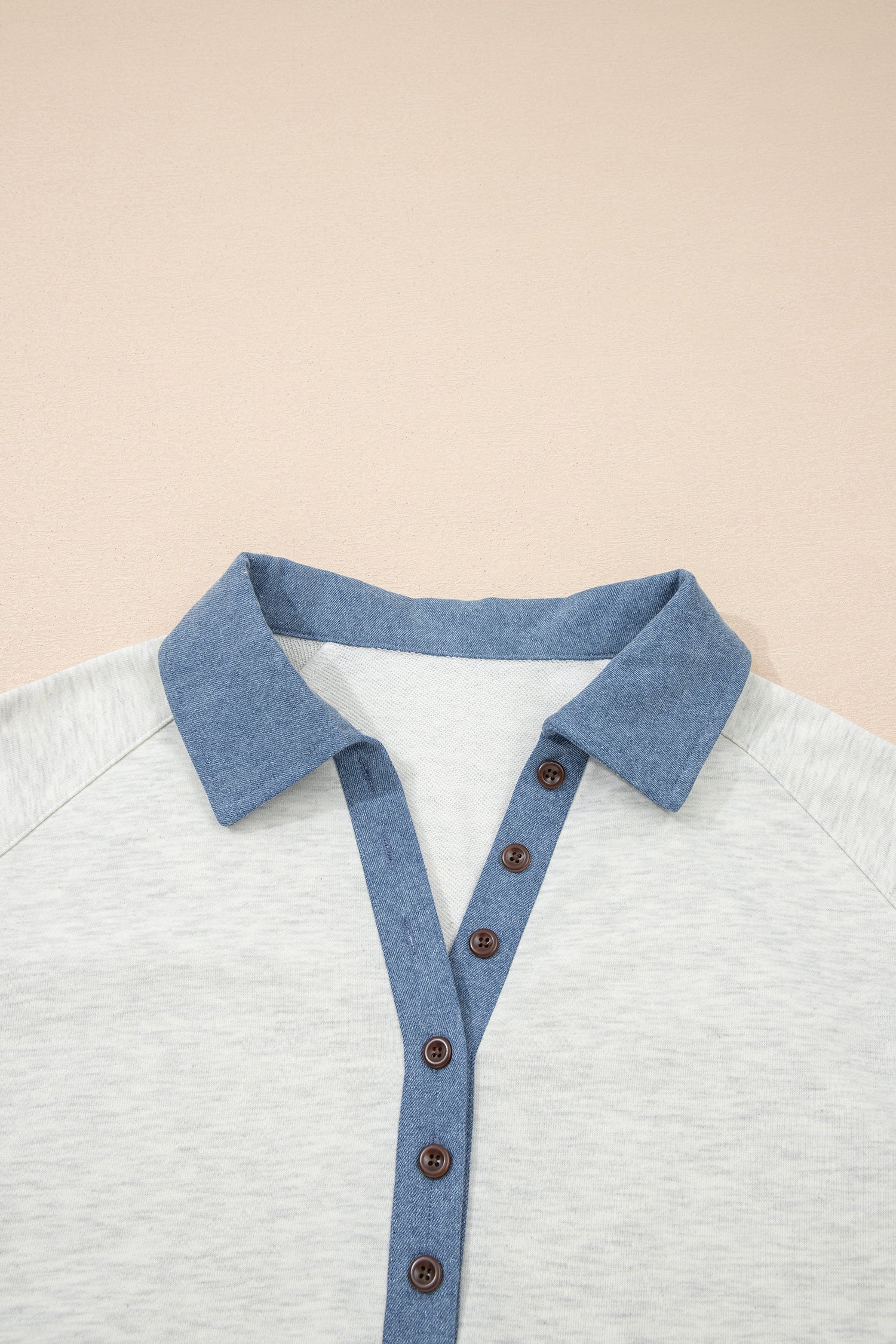 Women's Denim Patchwork Polo Shirt Colorblock Long Sleeve
