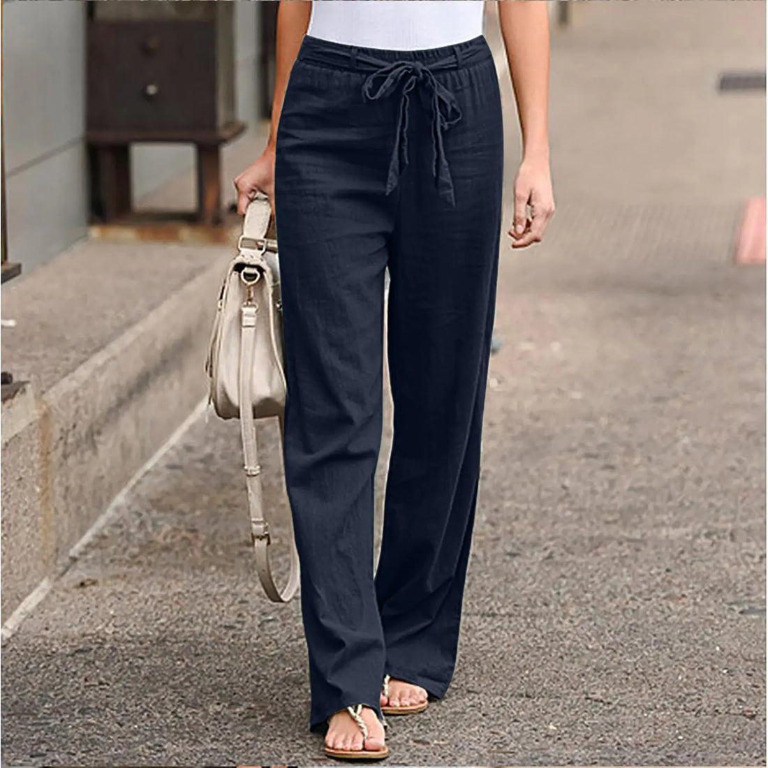 Women's Casual Wide-Leg Pants with Drawstring Waist - Image 41