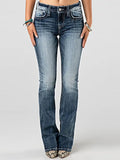 Embroidered Washed Bootcut Jeans