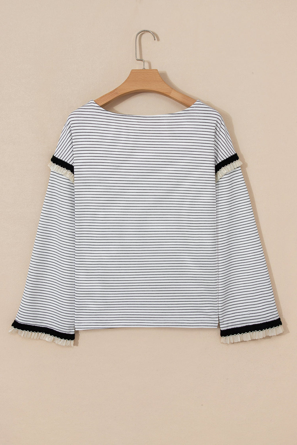 Women's Striped Long Sleeve Knit Top with Ruffle Trim