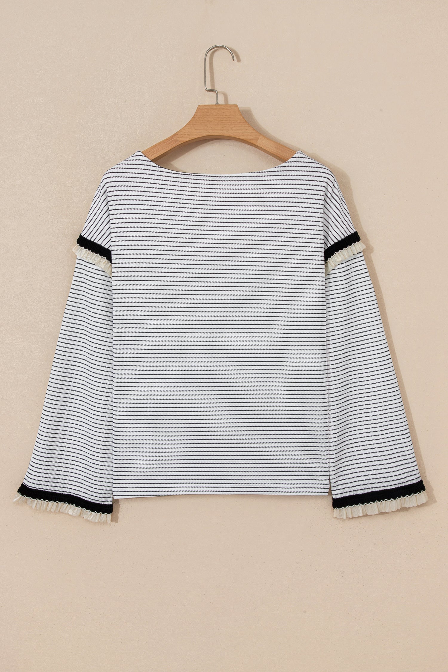 Women's Striped Long Sleeve Knit Top with Ruffle Trim