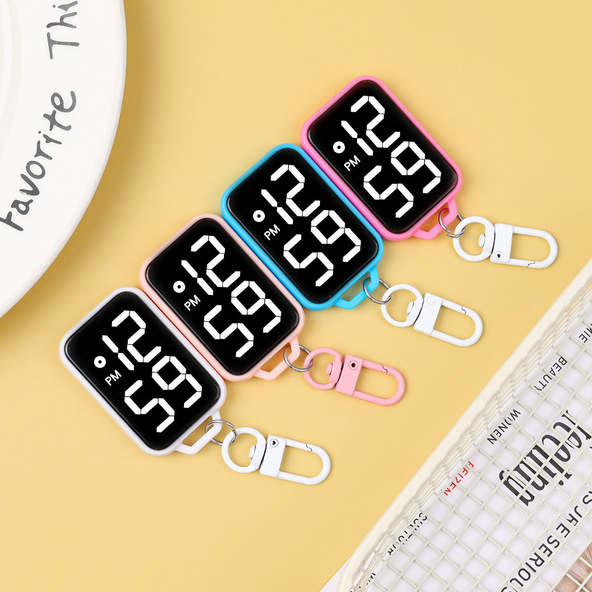 Waterproof Keychain Watch Square-shaped With Large Digits Electronic Touch And Luminous Display