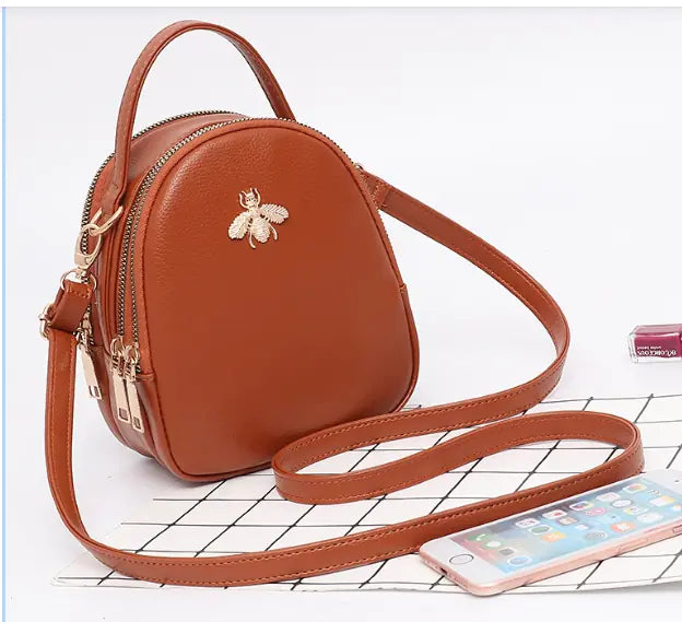 Mini Bee Shoulder Bag - Vintage PU Leather Crossbody