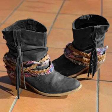 Women’s Bohemian Fringe Fashion Boots with Braided Wrap Detail - Image 3