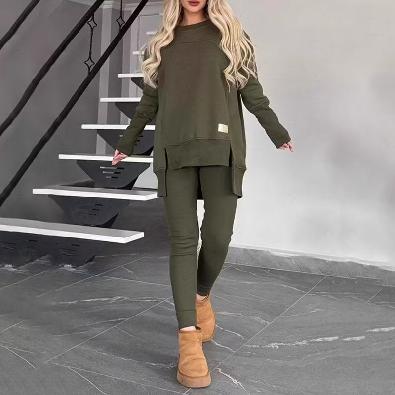 Women's 2-Piece Side-Slit Sweatshirt and High-Waist Legging Set - Image 8