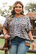 Plus Size Leopard Contrast Trim Short Sleeve Top