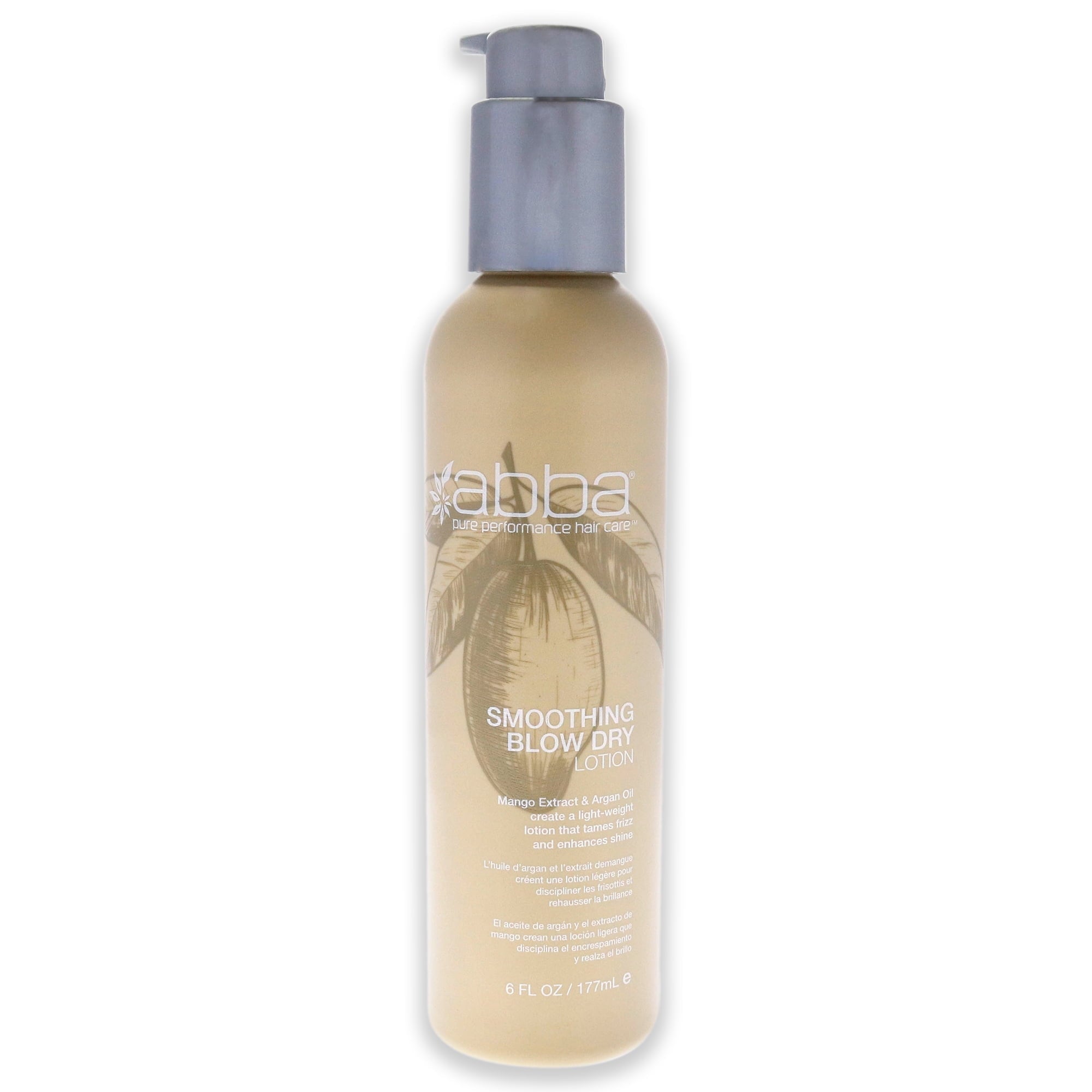 Gold and grey bottle of ABBA Smoothing Blow Dry Lotion.