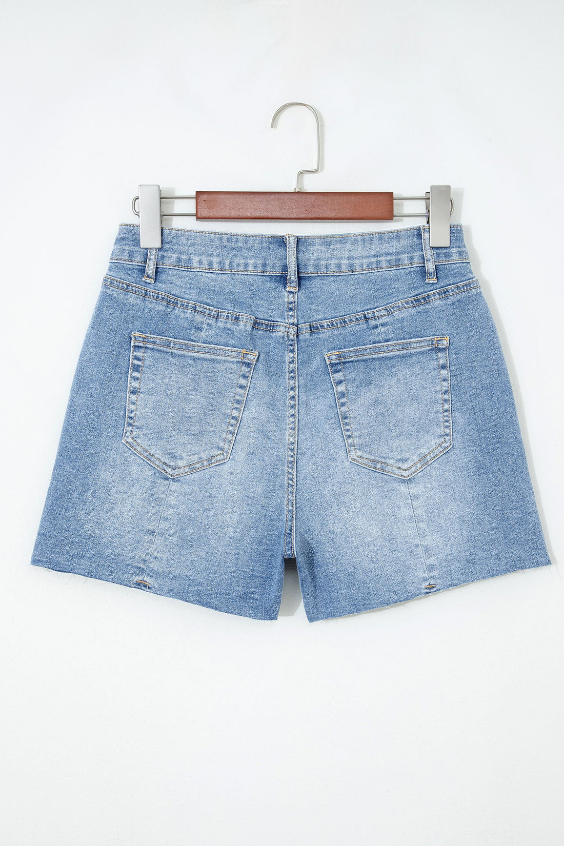 Rayne Wash Raw Hem Shorts in Light Blue - High Waist Denim