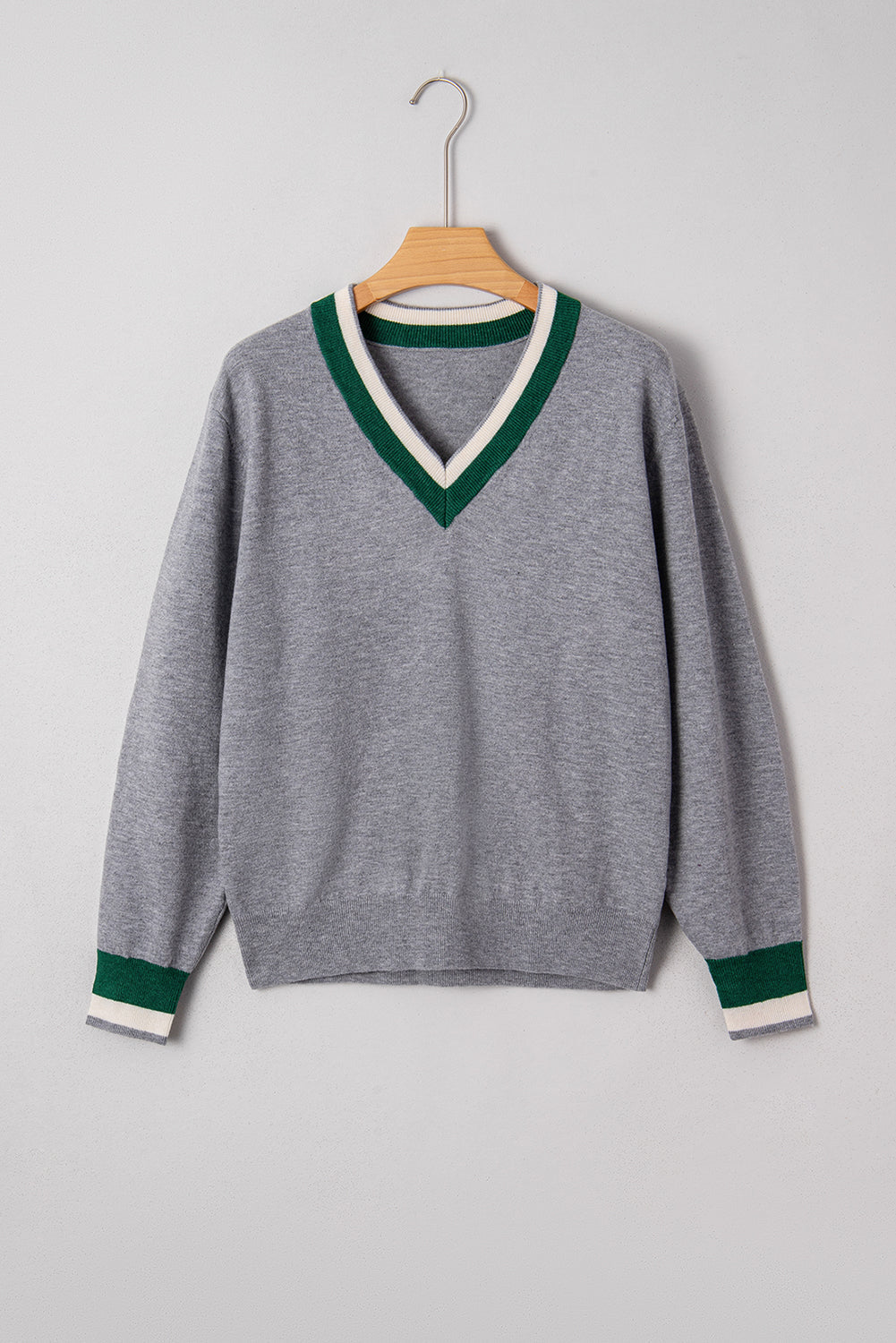 Varsity Stripe Contrast Trim V-Neck Sweater
