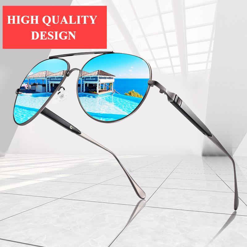 Men's aviation style polarized sunglasses with metal frame.