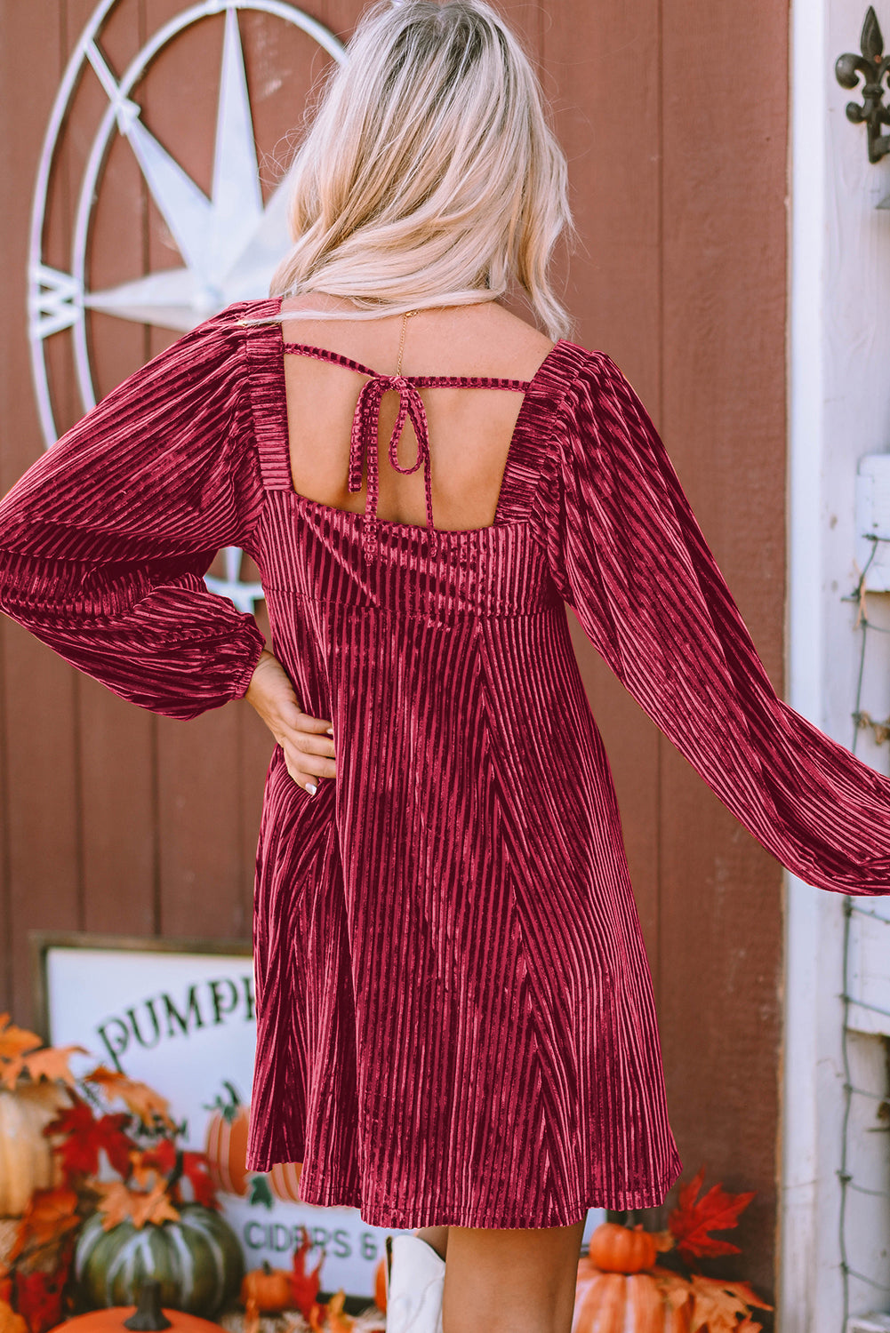 Velvet Tie-Back Square Neck Babydoll Dress