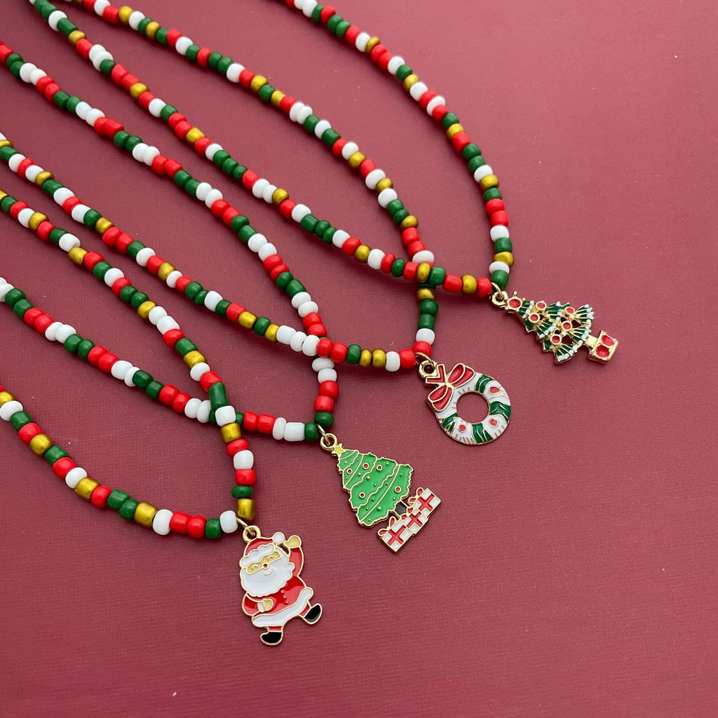Amazon Cross-border Christmas Acrylic Rice Beads Necklace Santa Claus And Other Pendants Factory Direct Approval