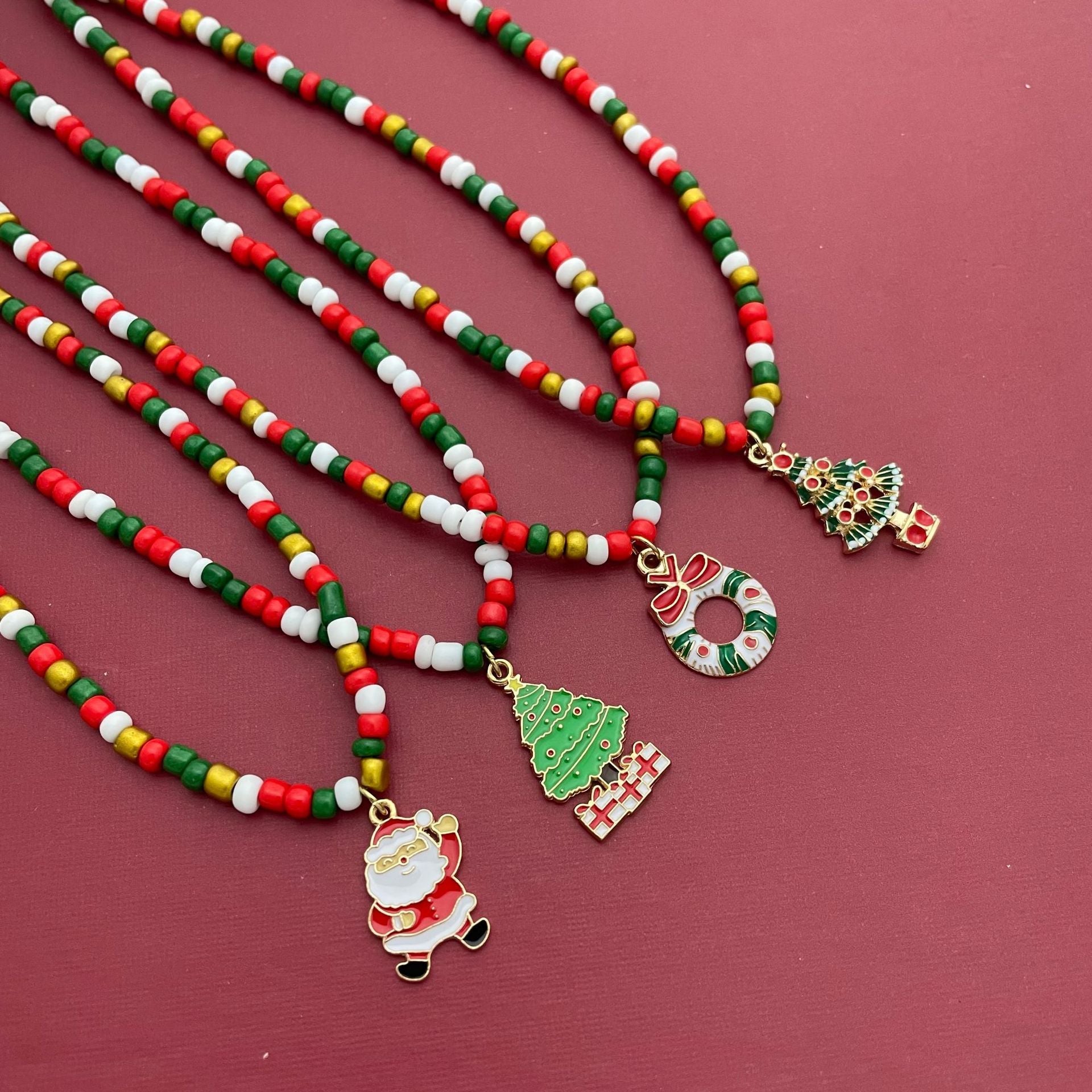 Amazon Cross-border Christmas Acrylic Rice Beads Necklace Santa Claus And Other Pendants Factory Direct Approval