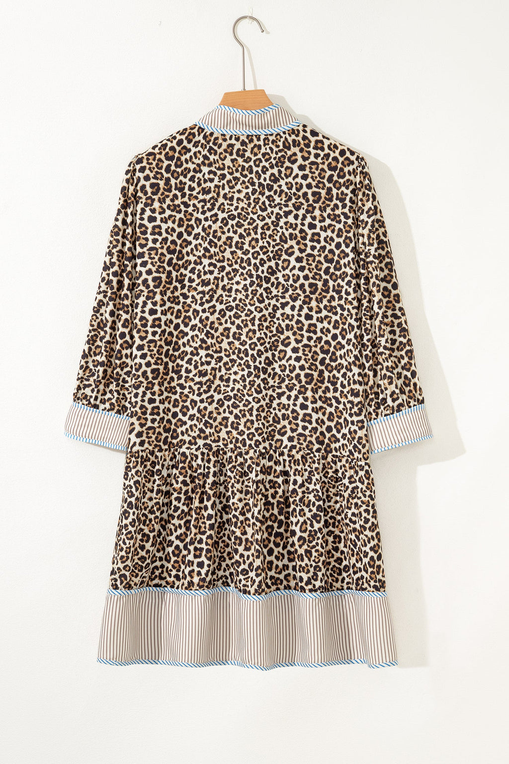Plus Size Leopard Stripe Trim V-Neck Mini Dress