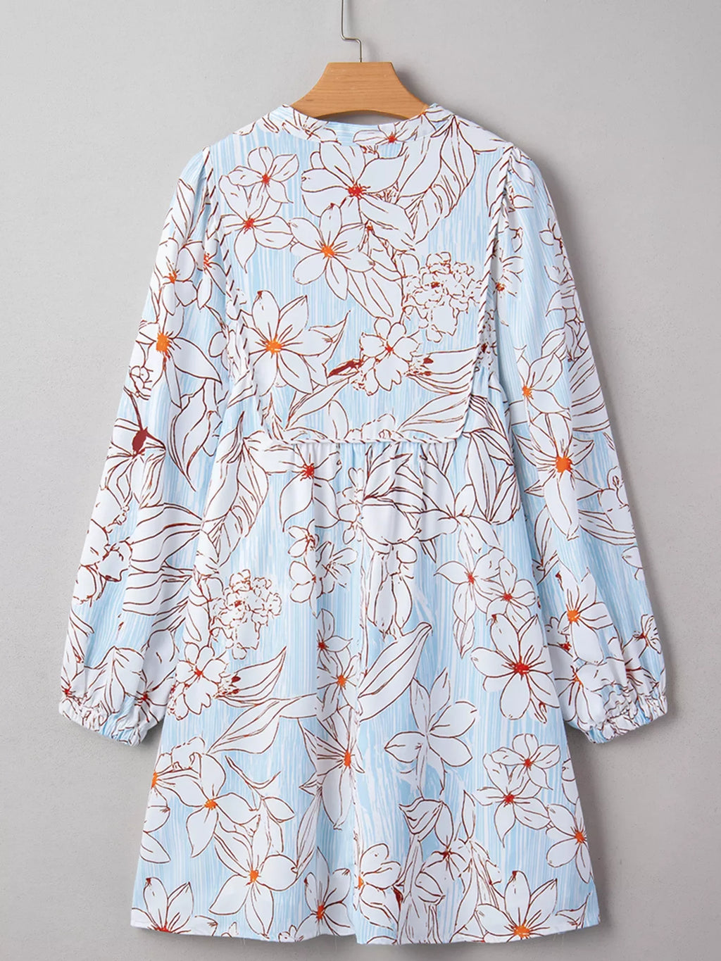 Floral Print Tie Neck Long Sleeve Mini Dress