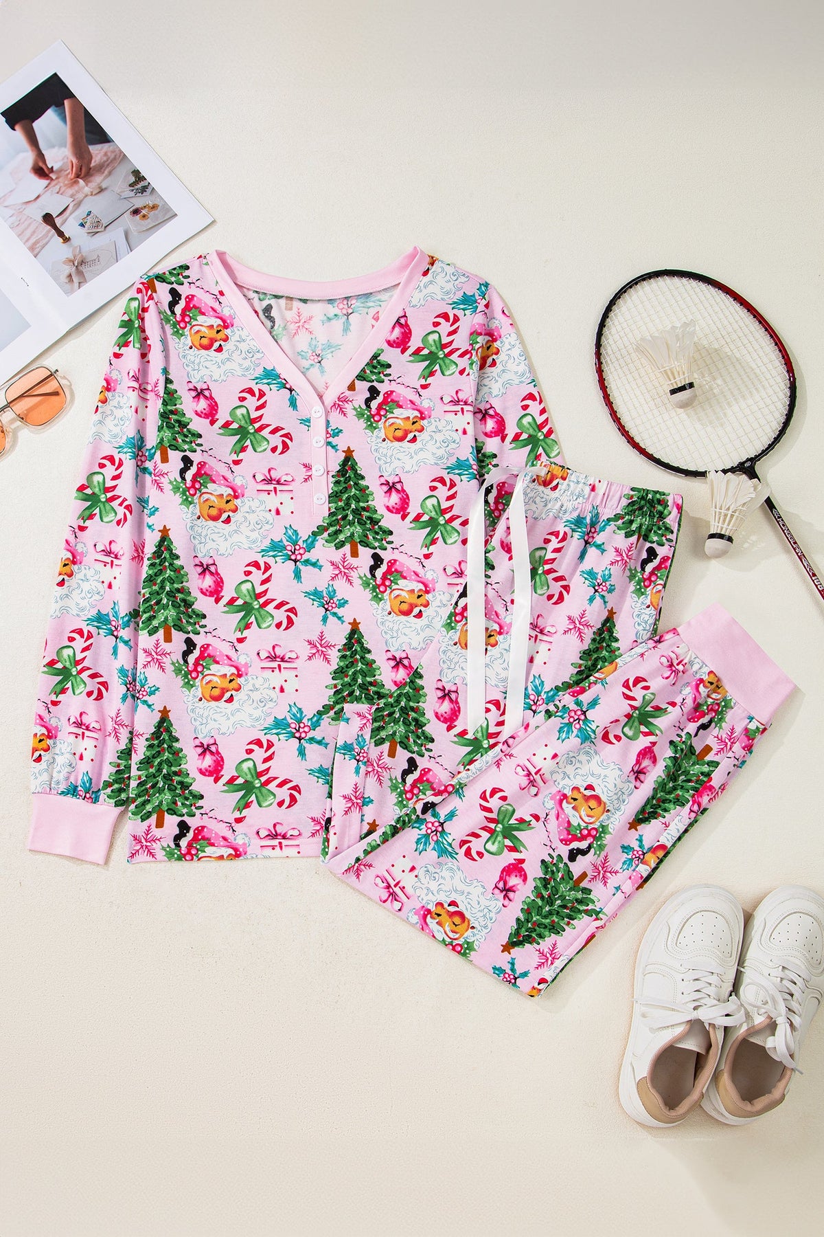Christmas V-Neck Pullover & Pants Pajama Set