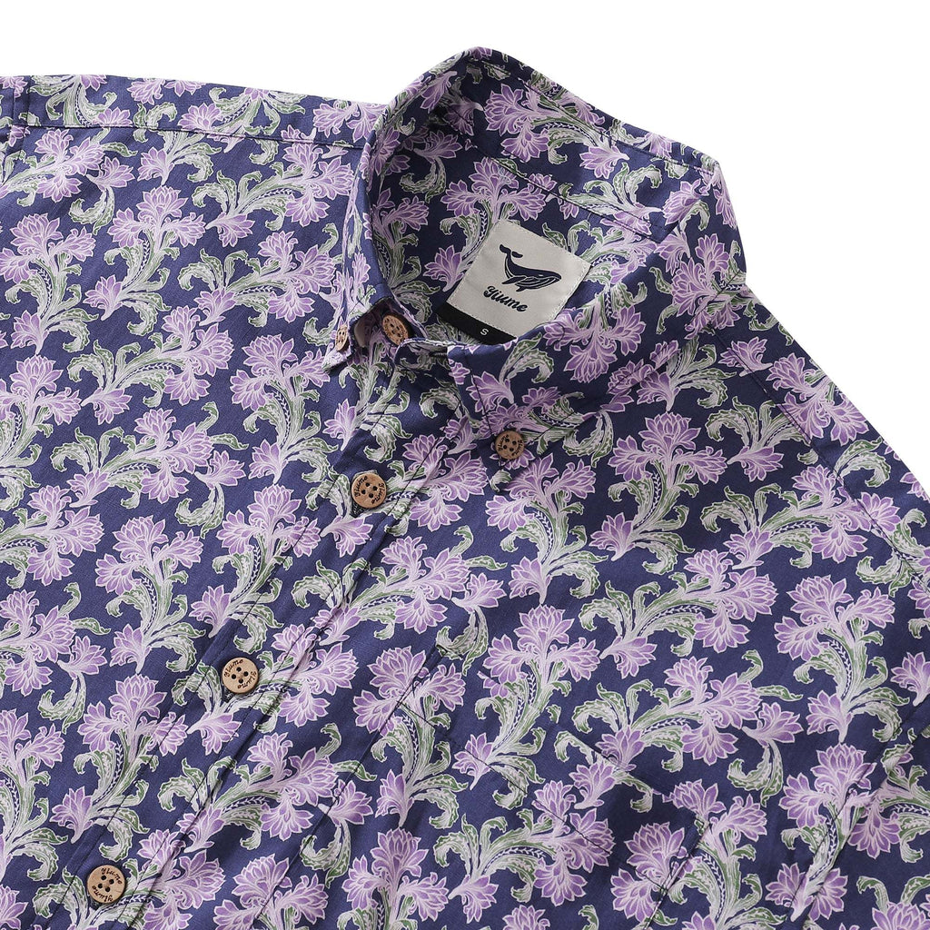 Men's Hawaiian Shirt Button Down Morris Shirt Purple Floral Cotton Aloha Shirt Tribute To William Morris By Amy