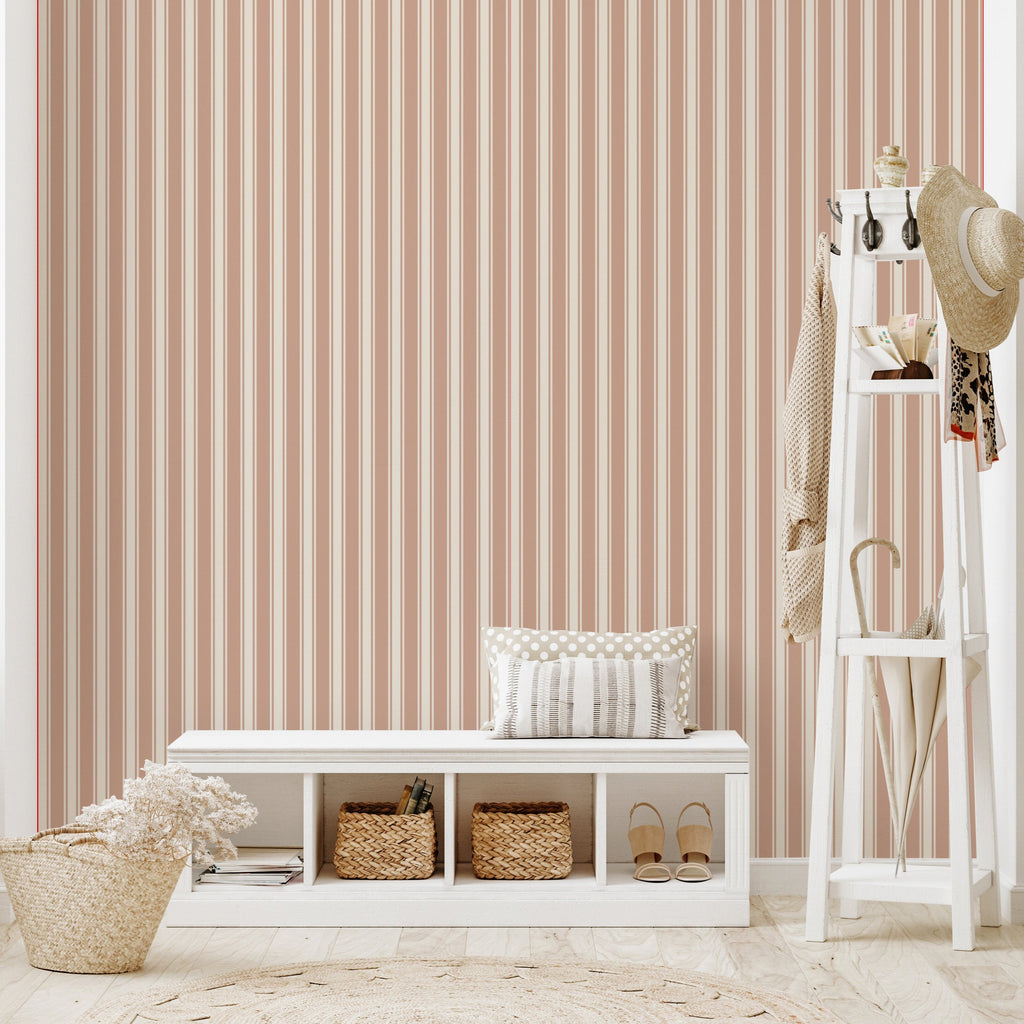 Abilene Striped Removable Wallpaper in Dusty-Rose & Cream
