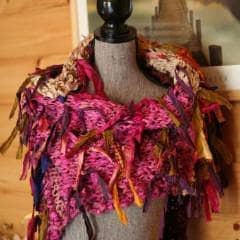 About to Bloom Fringe Knit Scarf in Pink, Purple, and Mustard