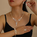 Factory Supply Direct Sales European And American Hot Selling Women's Alloy Rhinestone Necklace Jewelry Set Bridal Wedding Banquet Jewelry