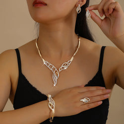 Factory Supply Direct Sales European And American Hot Selling Women's Alloy Rhinestone Necklace Jewelry Set Bridal Wedding Banquet Jewelry