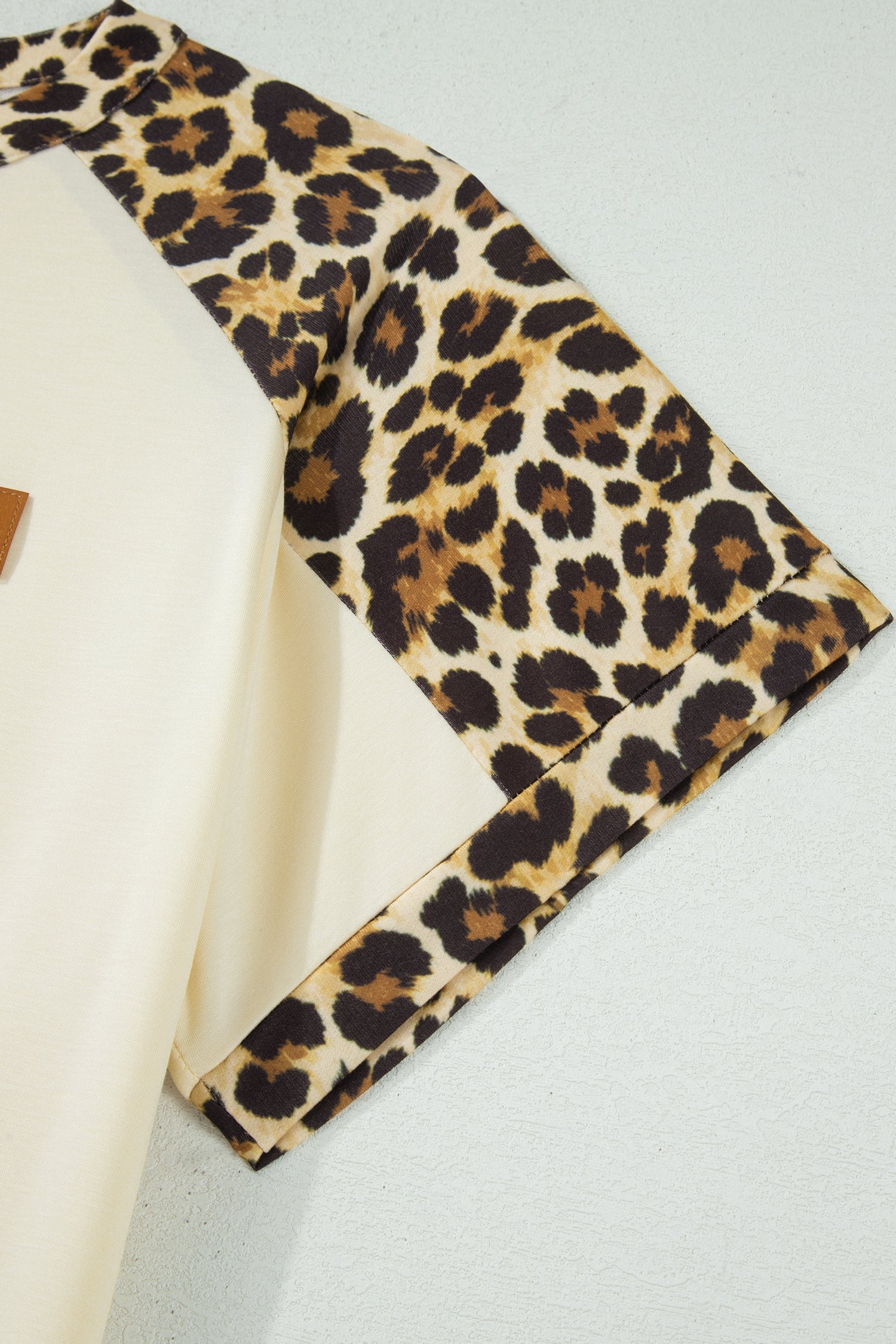 Contrast Patchwork Polo Tee in Leopard Print and Beige