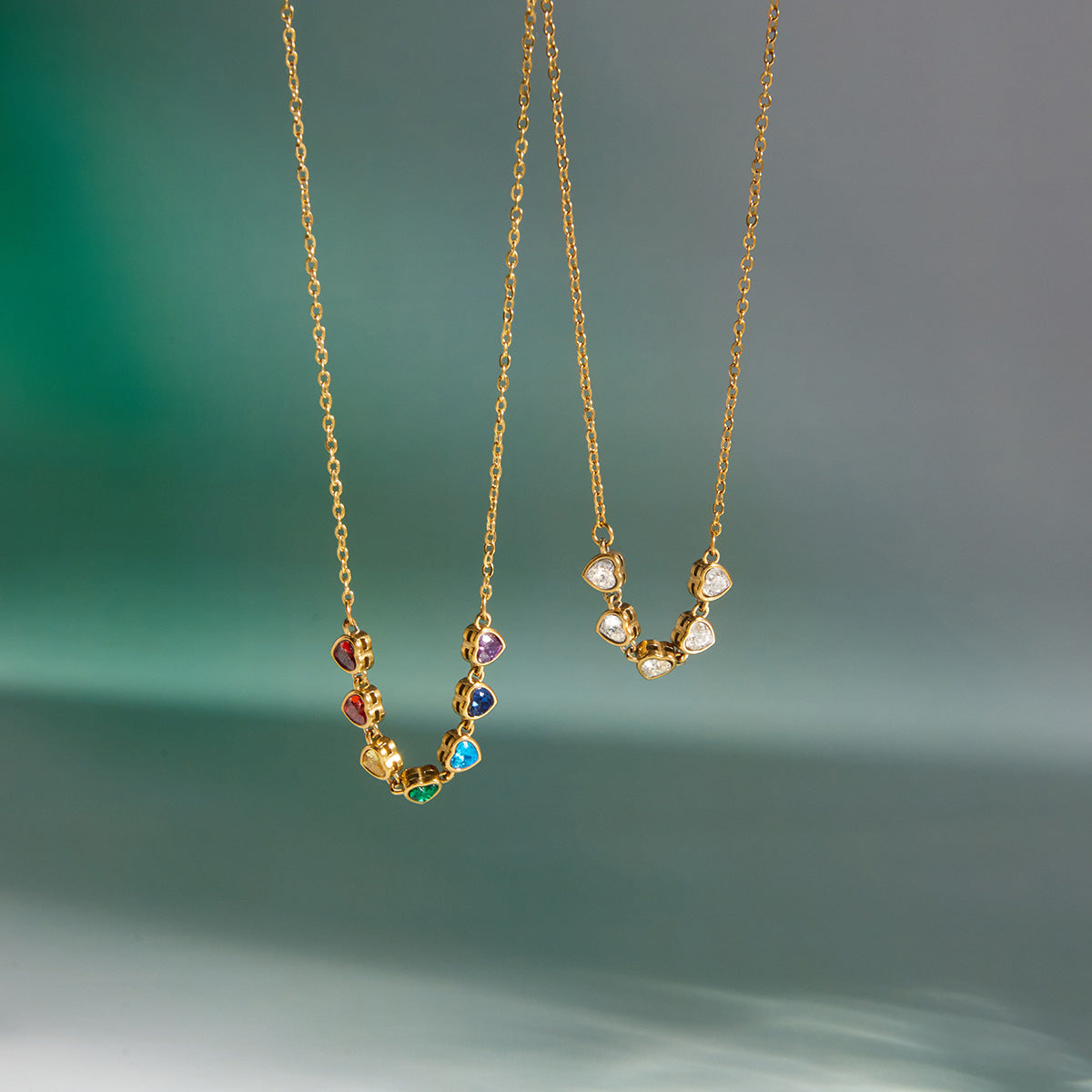 Spring Summer Vacation Jewelry Titanium Steel Colorful Zircon Necklace Light Luxury