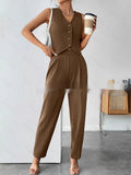 Women’s Coffee Sleeveless Vest and Trouser Jumpsuit Set - Image 5