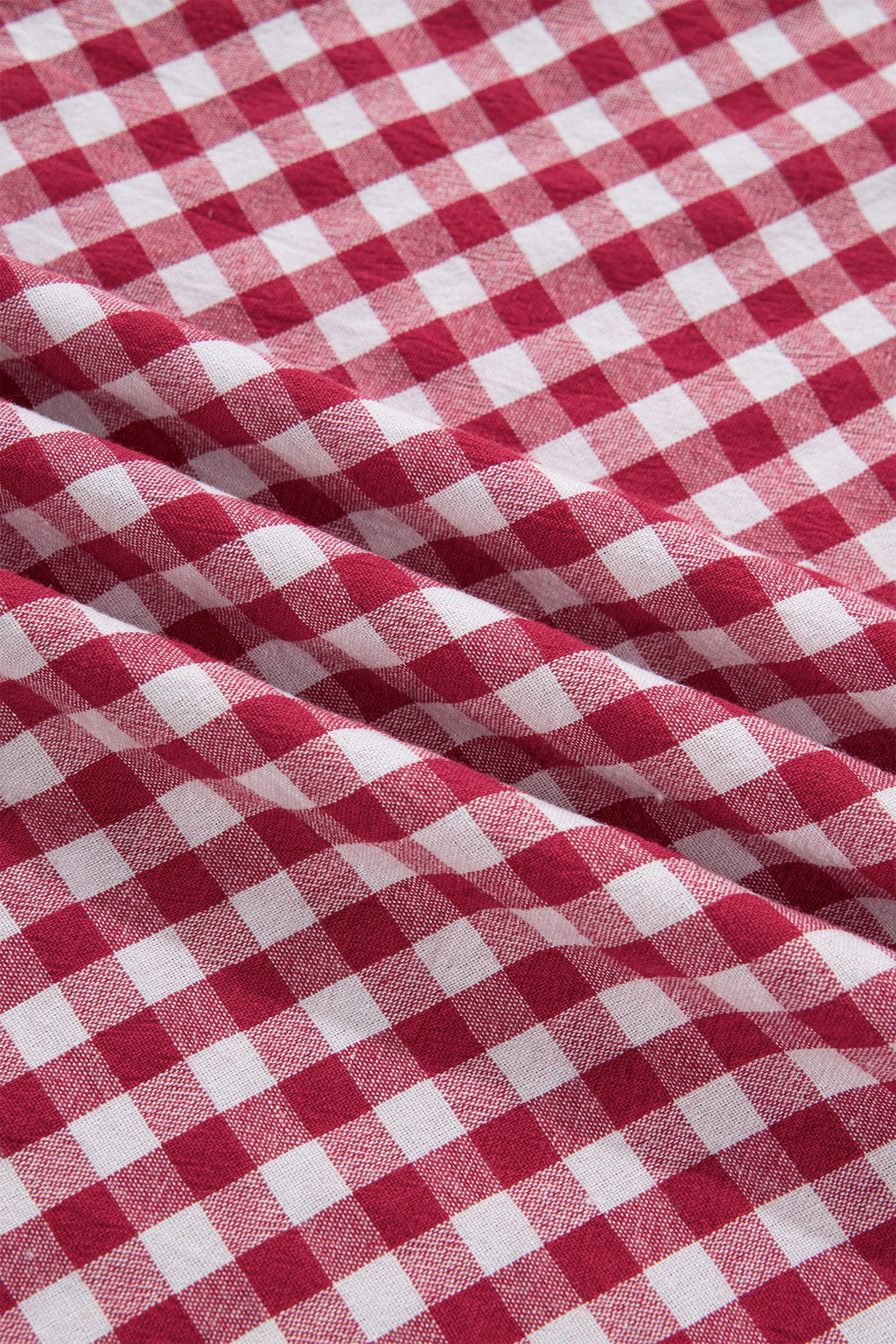 Red White Gingham Stripe Patchwork Half Zip Collared Blouse