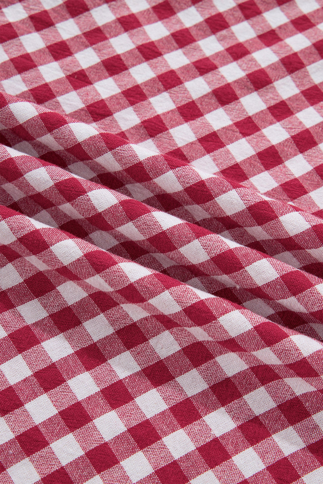 Red White Gingham Stripe Patchwork Half Zip Collared Blouse