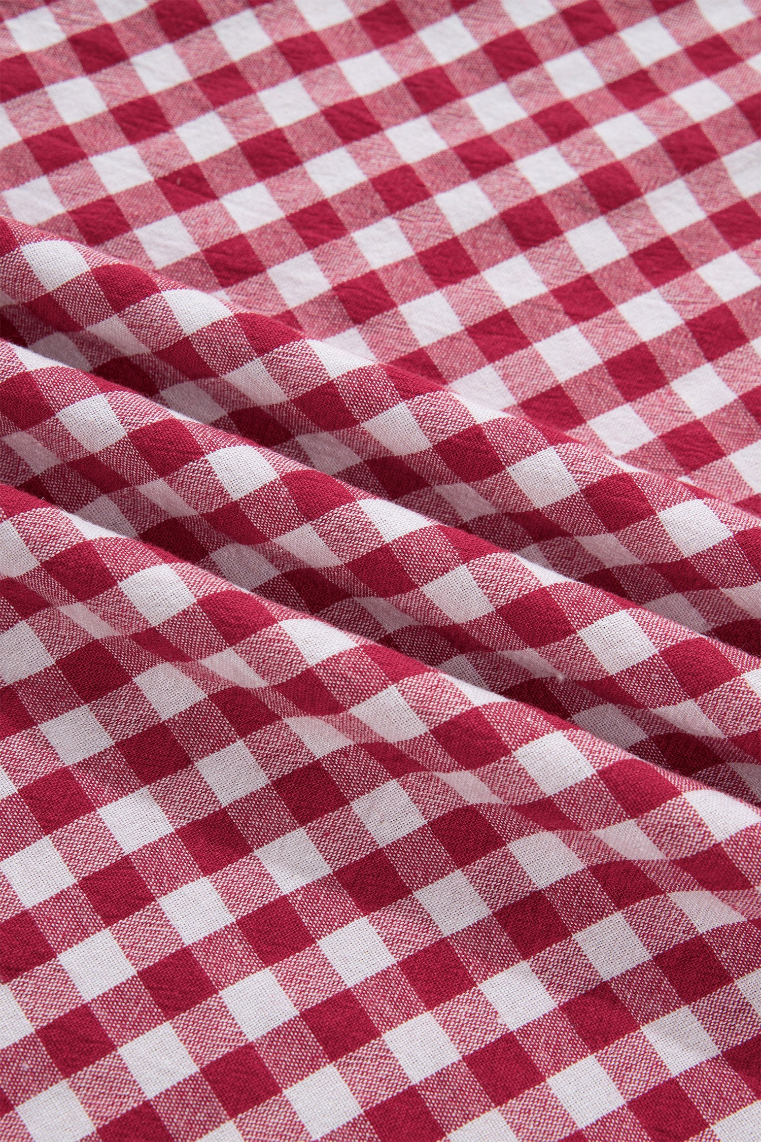 Red White Gingham Stripe Patchwork Half Zip Collared Blouse