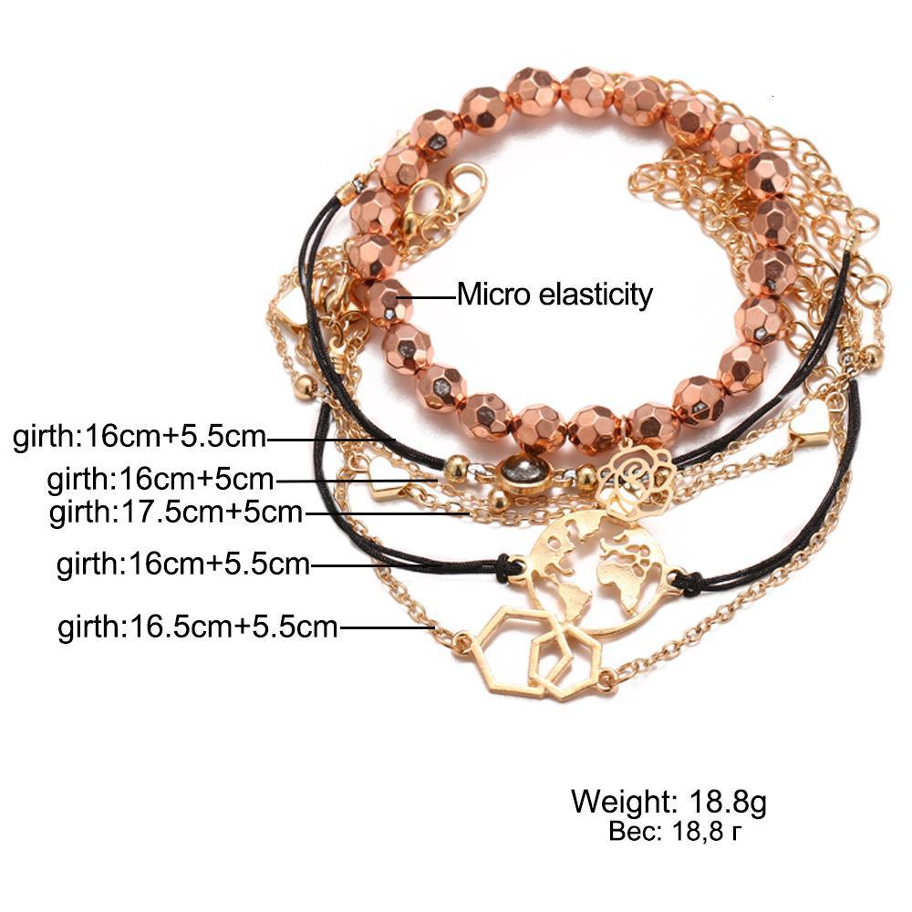 Boho Rose Map Charm Multi-Layer Bracelet Set for Women