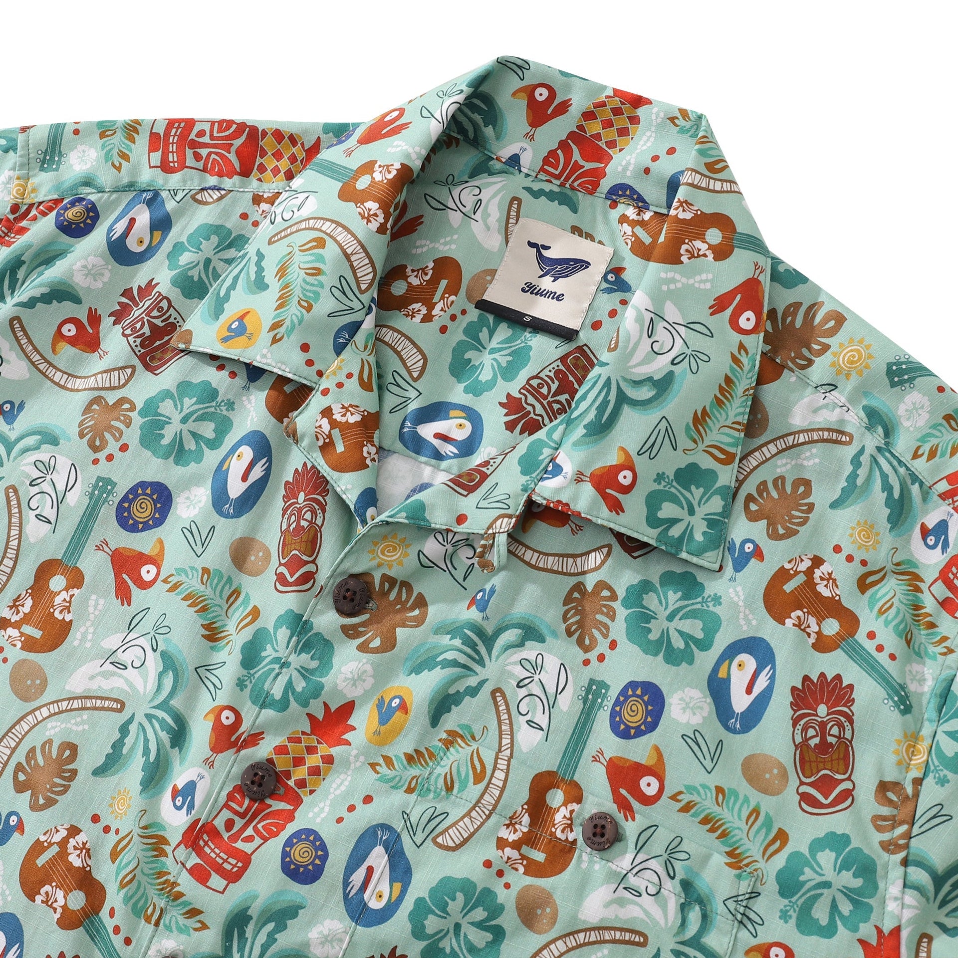 Men's TIKI Fiesta Print 100% Cotton Camp Collar Hawaiian Shirt