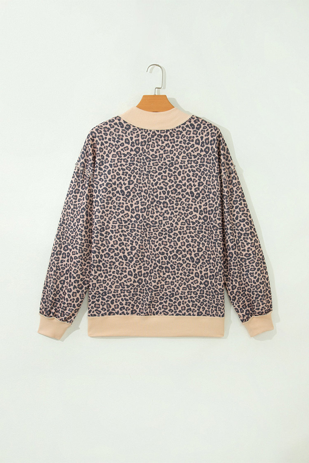 Plus Size Leopard Colorblock Ribbed Mock Neck Sweatshirt