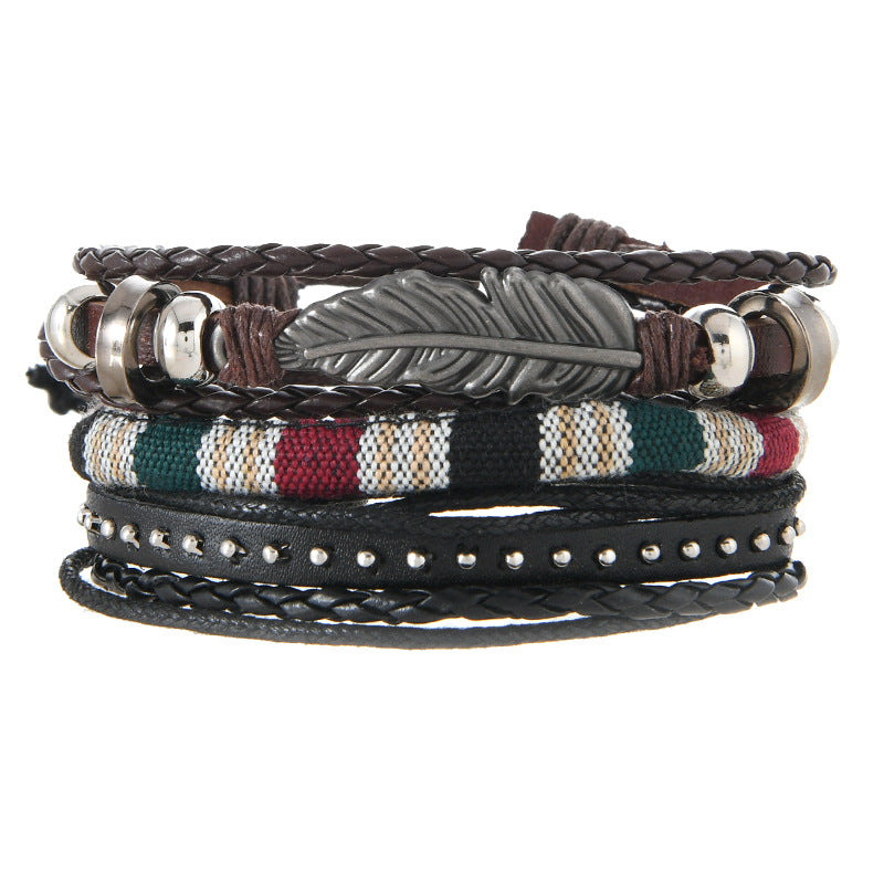 Handmade Bohemian Exotic Style Bracelet Retro Ethnic Style Men's And Women's Woven Multi-layer Stacked Bracelet Niche Hand Rope