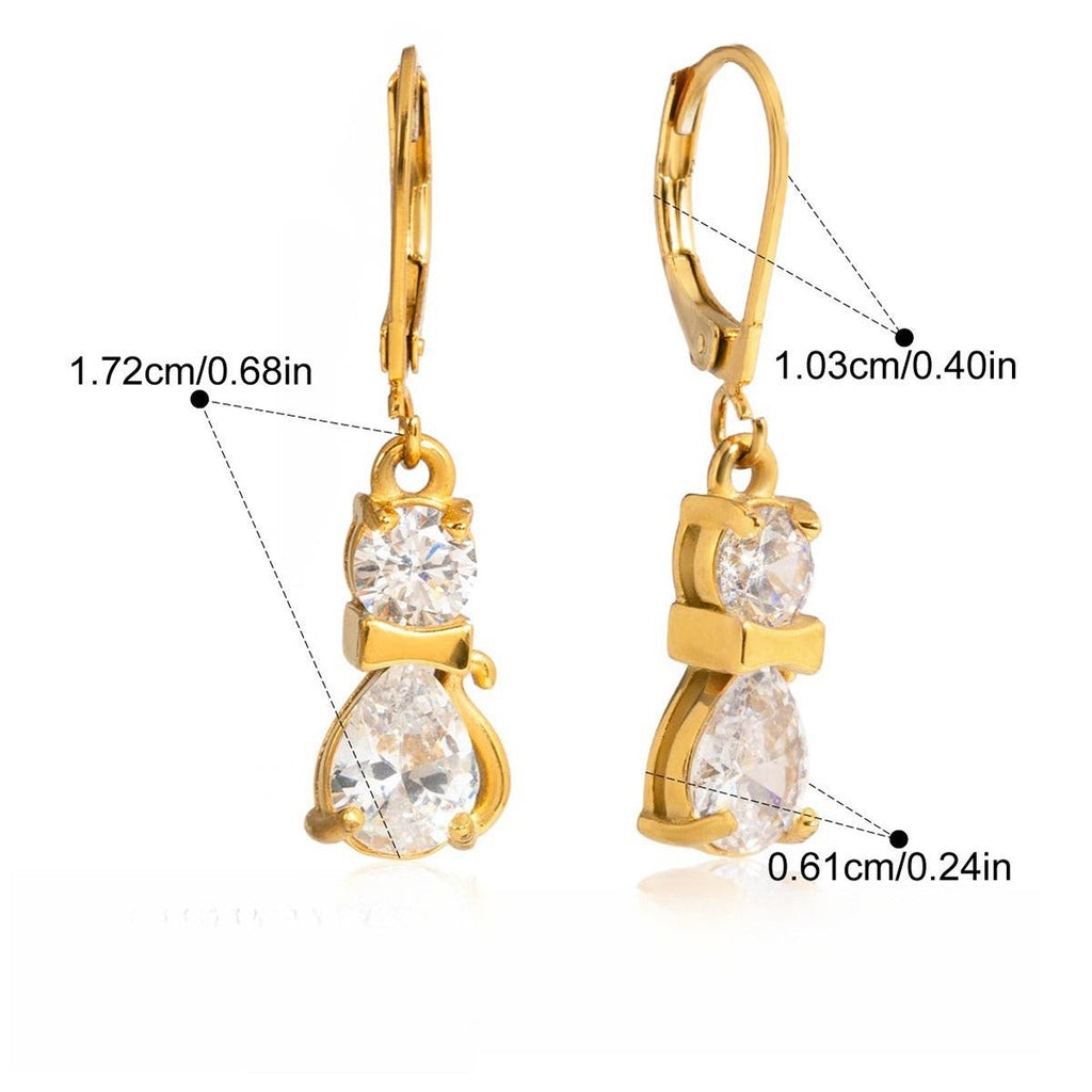 18K Gold Cat-Shaped Zircon Stud Earrings - Playful Elegance