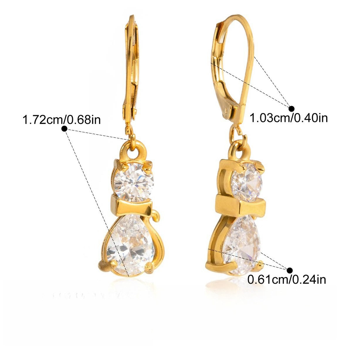 18K Gold Cat-Shaped Zircon Stud Earrings - Playful Elegance