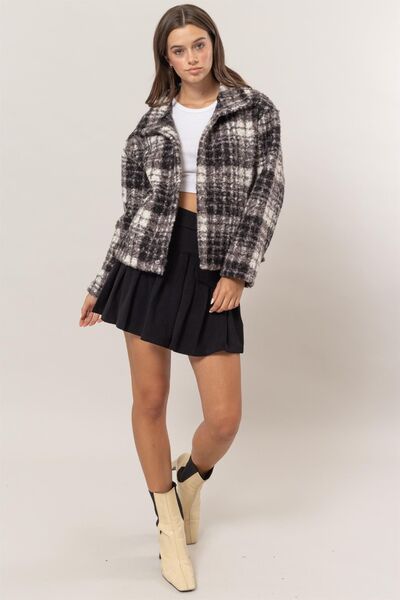 Bouclé Plaid Collared Jacket Retro Chic Button Down Outerwear
