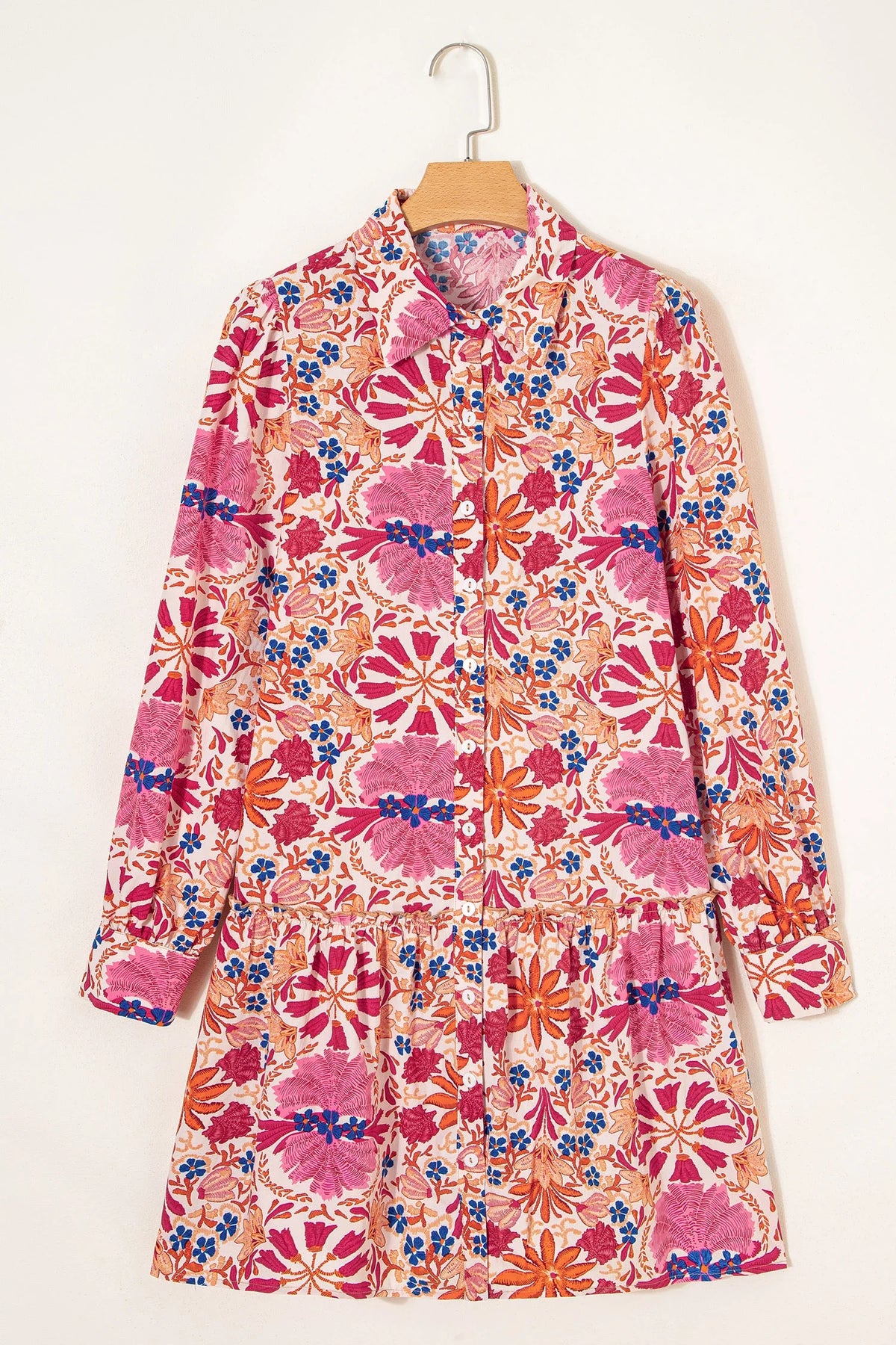 Floral Collared Long Sleeve Mini Dress