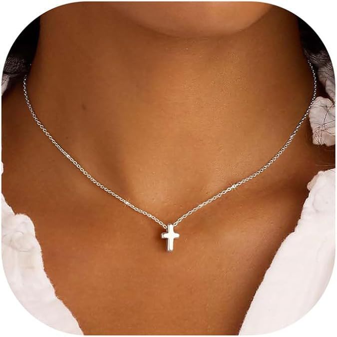 Minimalist Geometric Cross Necklace in Polished Gold Finish