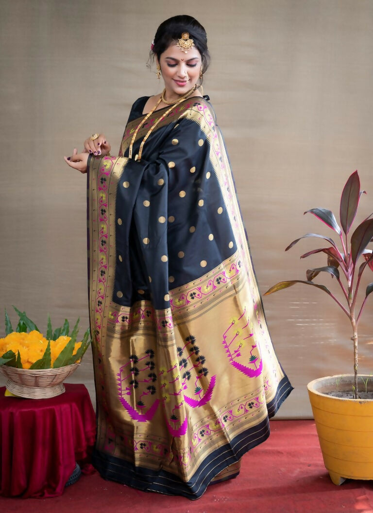 Black Paithani Silk Zari Woven Saree with Matching Blouse