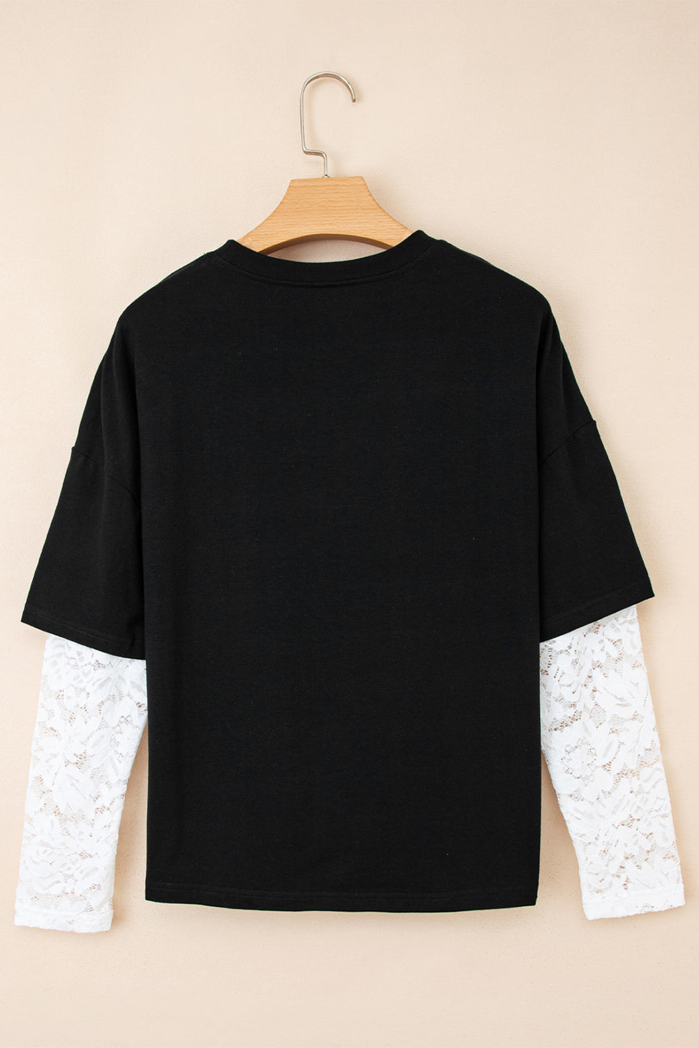 Women's Long Sleeve Drop Shoulder Tee with Romantic Lace Inserts